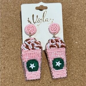Viola Pink Beaded Coffee Cup Earrings